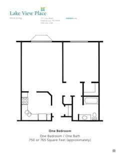 One Bedroom One Bath (750 to 765 sqft) floorplan image