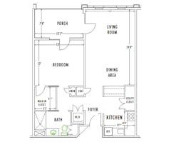 The Walsh 1 Bed 1 Bath floorplan image