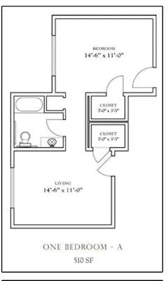 The One Bedroom - A floorplan image
