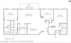 The East Village - 2BR 2B 2Den (1302 sqft) floorplan image