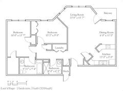 The East Village - 2BR 2B (1096 sqft) floorplan image
