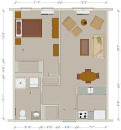 1Bedroom with 1Bath Unit B floorplan image
