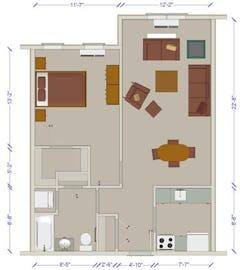 1Bedroom with 1Bath Unit C floorplan image