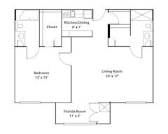 1 Bedroom Deluxe floorplan image