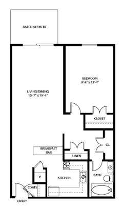 The One Bedroom Apartment (663 sqft) floorplan image